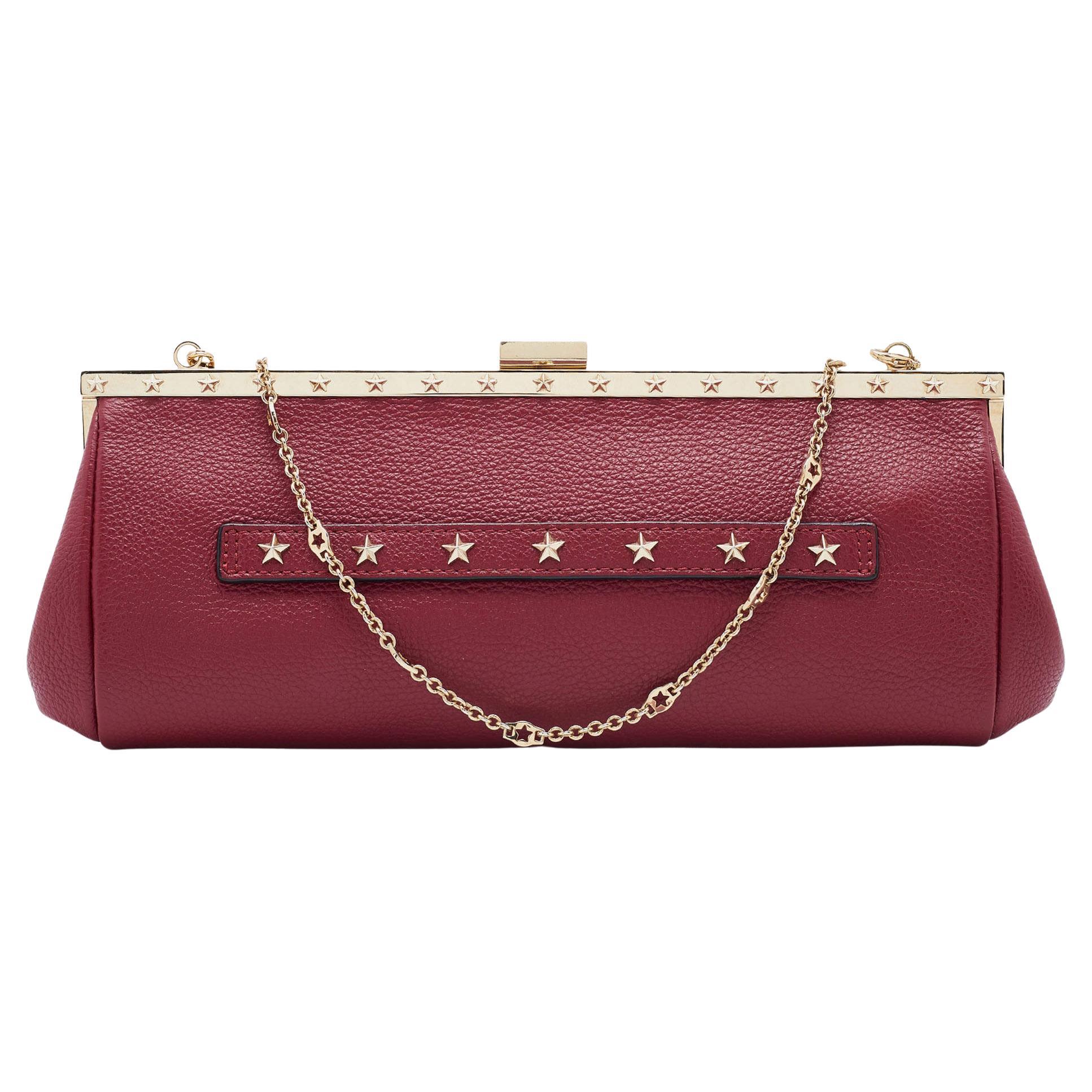 RED Valentino Red Leather Frame Star Detail Chain Clutch