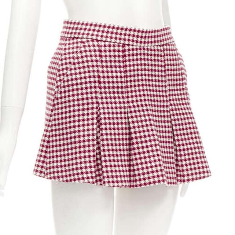 Beige RED VALENTINO red white wool blend gingham pleated high waist skorts IT36 XXS For Sale