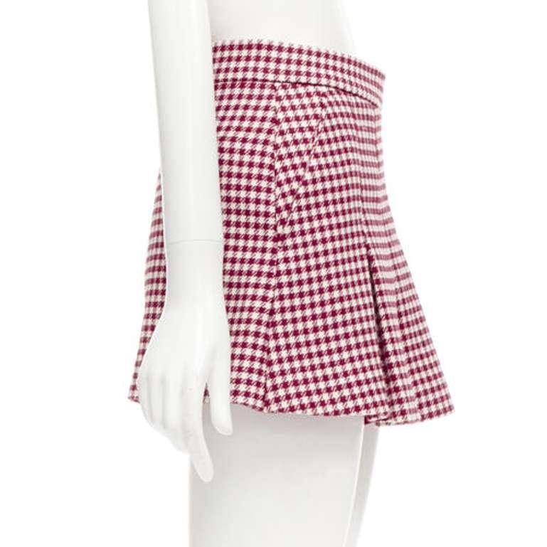 Women's RED VALENTINO red white wool blend gingham pleated high waist skorts IT36 XXS For Sale