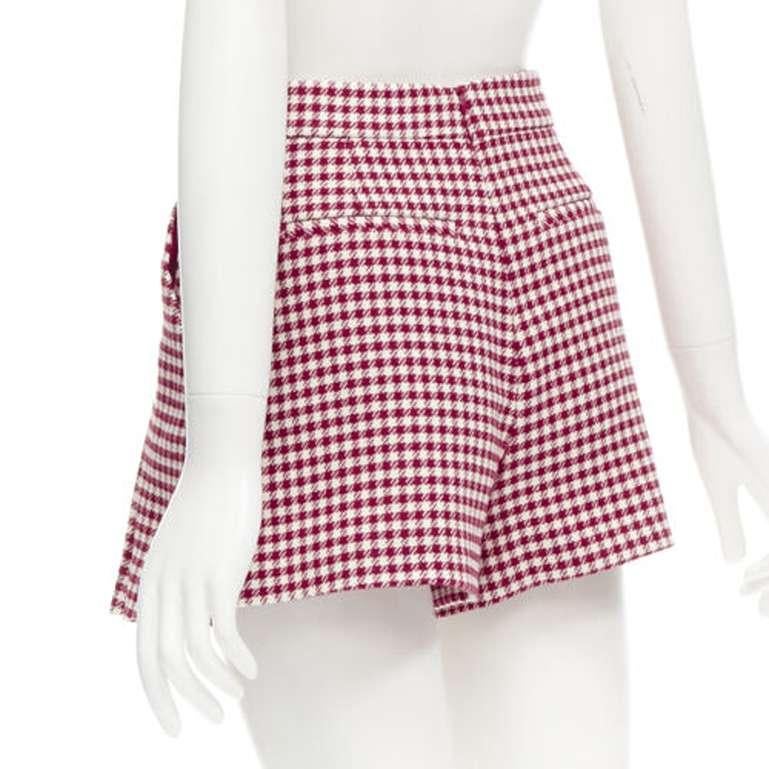 RED VALENTINO red white wool blend gingham pleated high waist skorts IT36 XXS For Sale 2