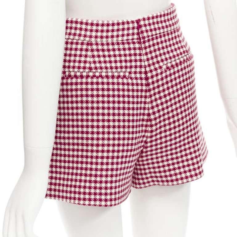 RED VALENTINO red white wool blend gingham pleated high waist skorts IT36 XXS For Sale 3