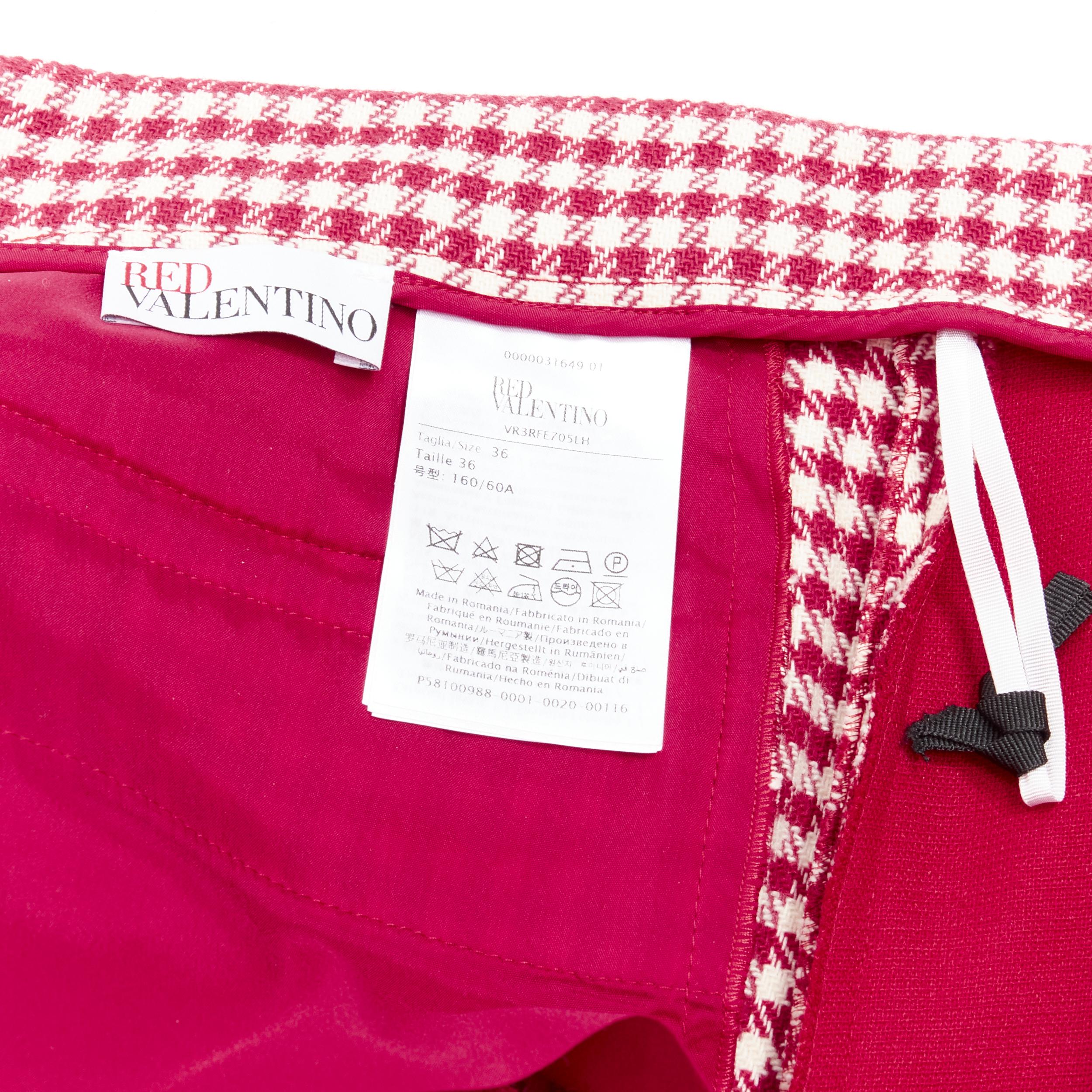 RED VALENTINO red white wool blend gingham pleated high waist skorts IT36 XXS For Sale 4