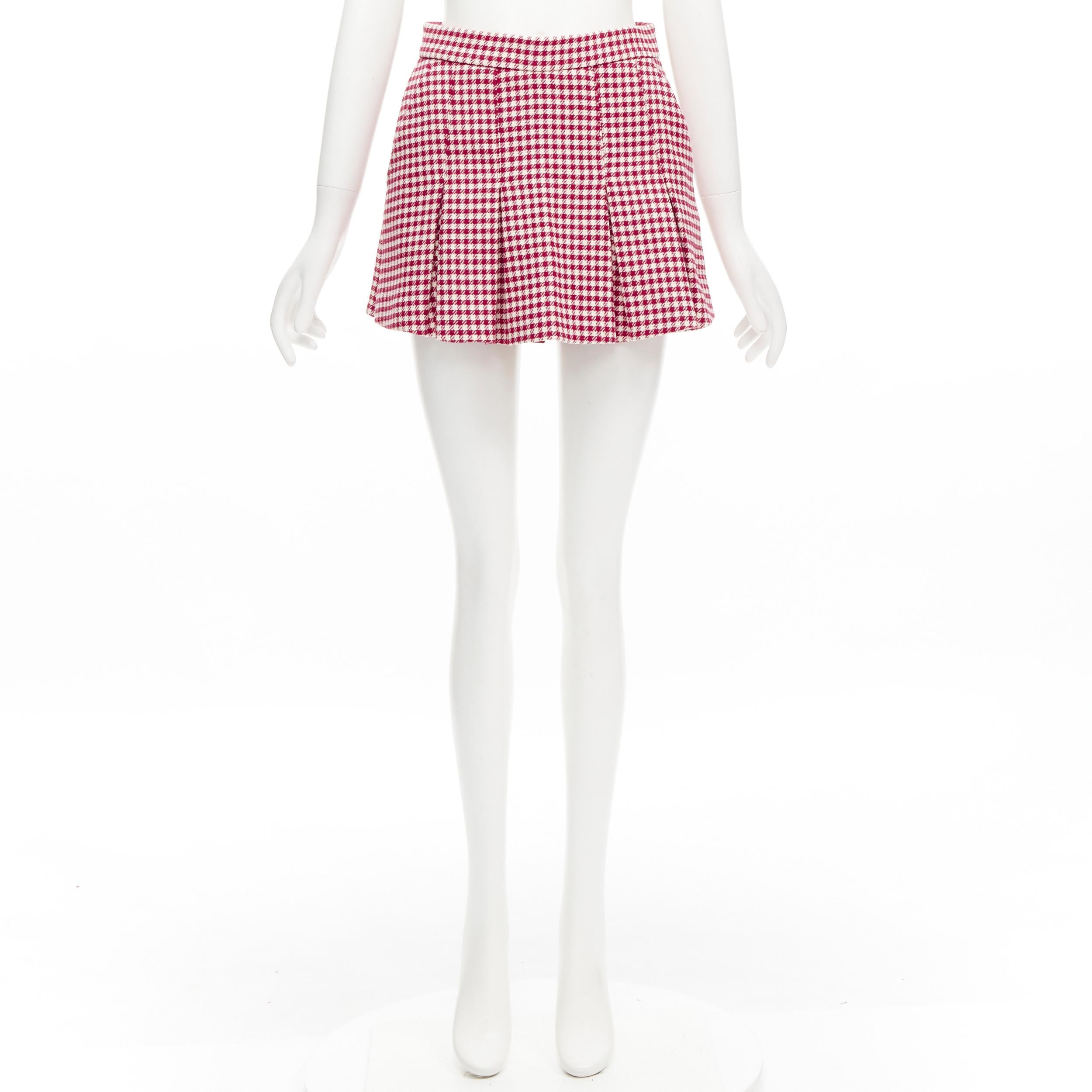 RED VALENTINO red white wool blend gingham pleated high waist skorts IT36 XXS For Sale 5