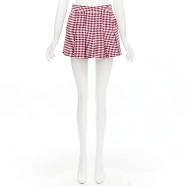 RED VALENTINO red white wool blend gingham pleated high waist skorts IT36 XXS For Sale 5