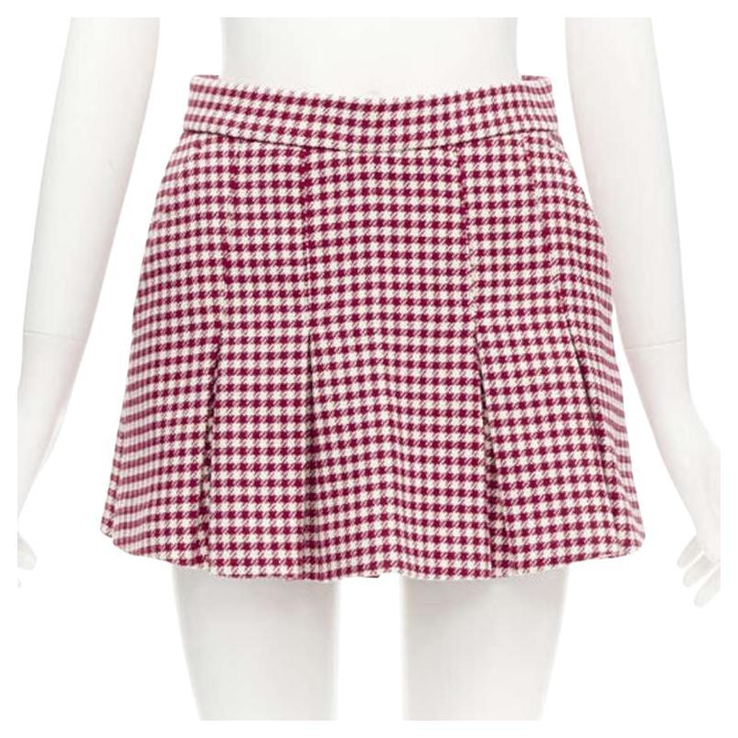 RED VALENTINO red white wool blend gingham pleated high waist skorts IT36 XXS For Sale