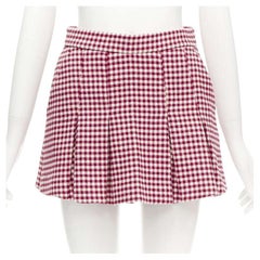 RED VALENTINO rojo blanco lana mezcla guinga plisado cintura alta falda pantalón IT36 XXS