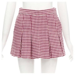 RED VALENTINO red white wool blend gingham pleated high waist skorts IT36 XXS