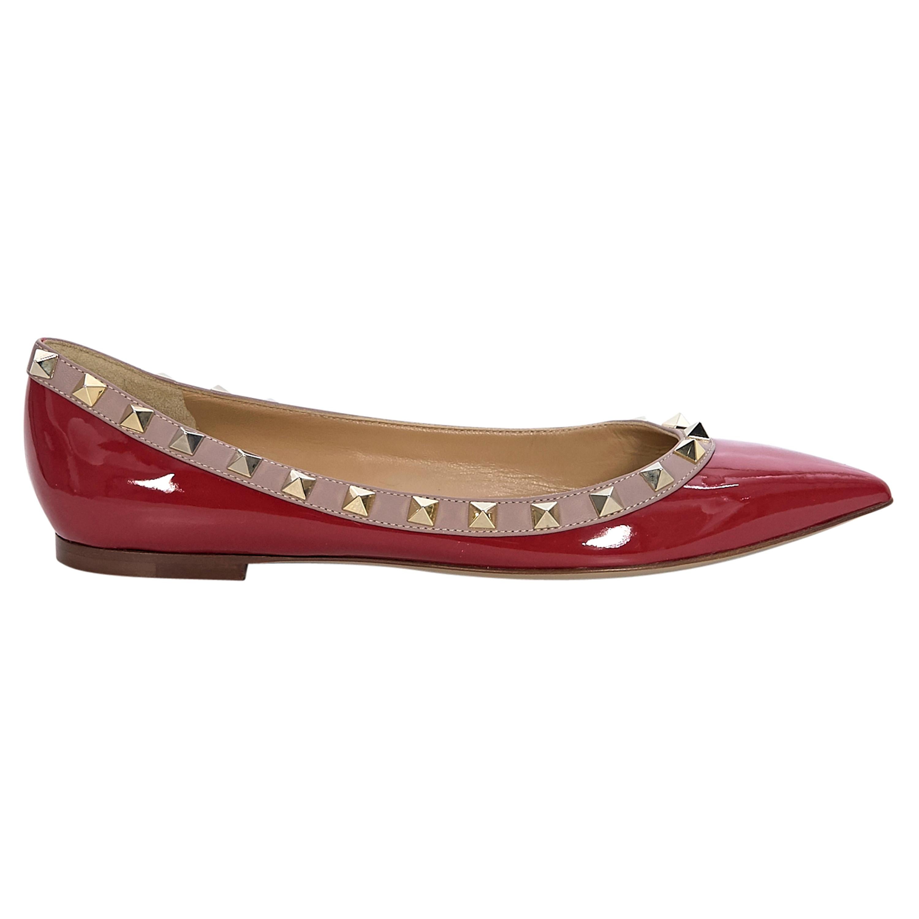 Valentino Red Rockstud Patent Leather Flats