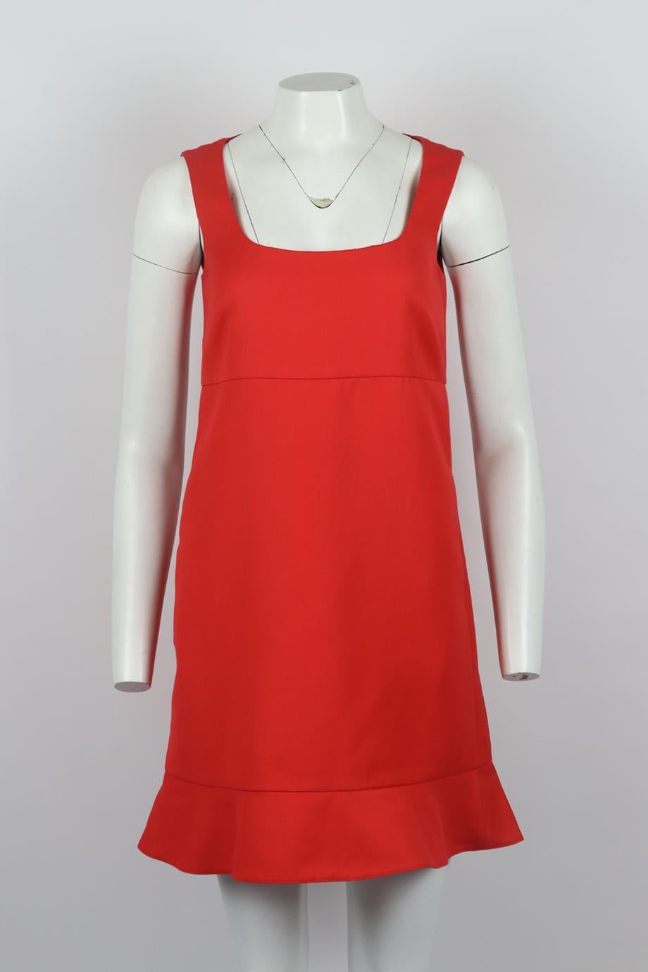 RED Valentino ruffled cotton blend mini dress. Red. Sleeveless, scoop neck. Zip fastening at back. 56% Cotton, 44% viscose; lining: 67% acetate, 33% polyester. Size: IT 42 (UK 10, US 6, FR 38). Bust: 32.8 in. Waist: 32 in. Hips: 38 in. Length: 33.6