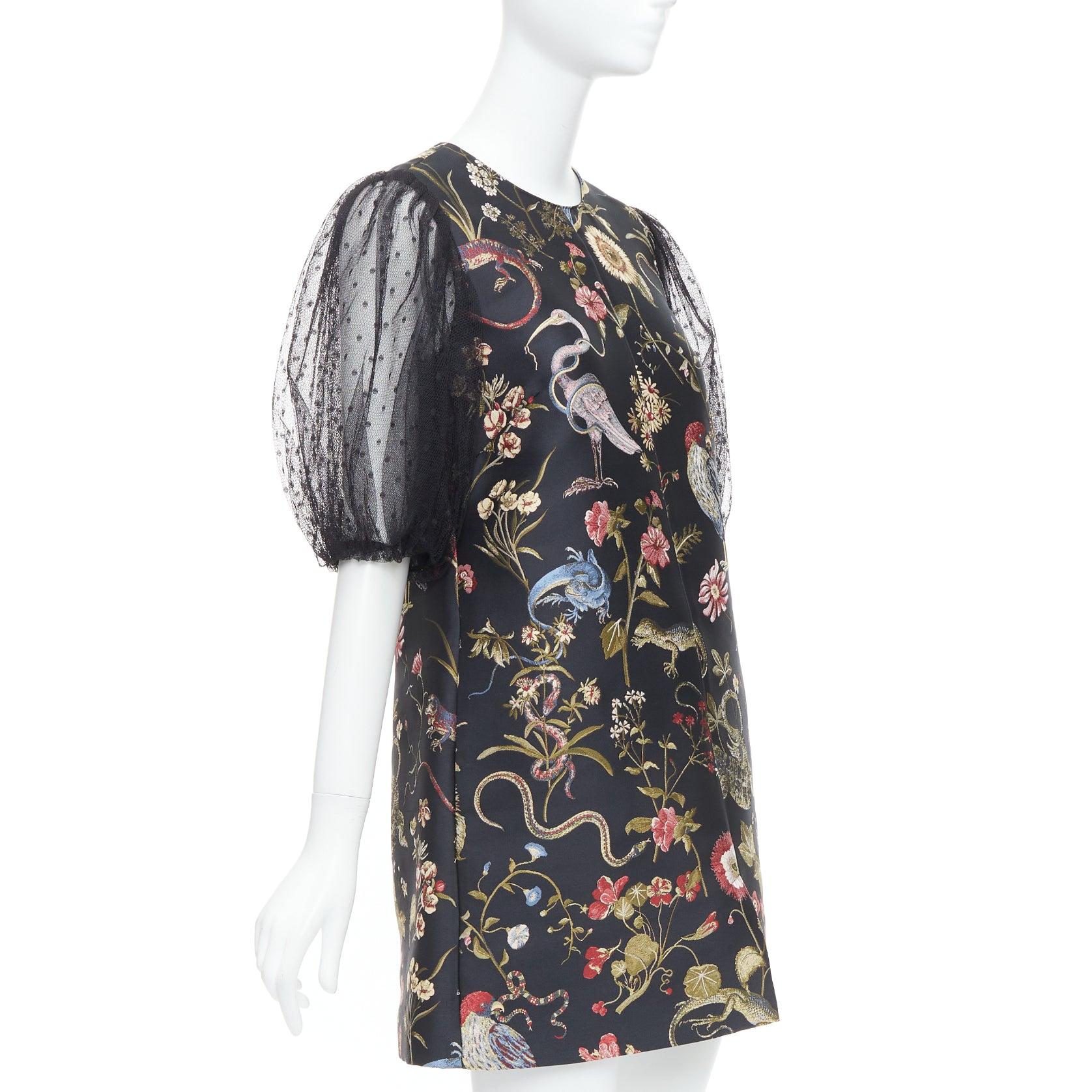 Black RED VALENTINO Runway black bird floral jacquard mini dress IT42 M