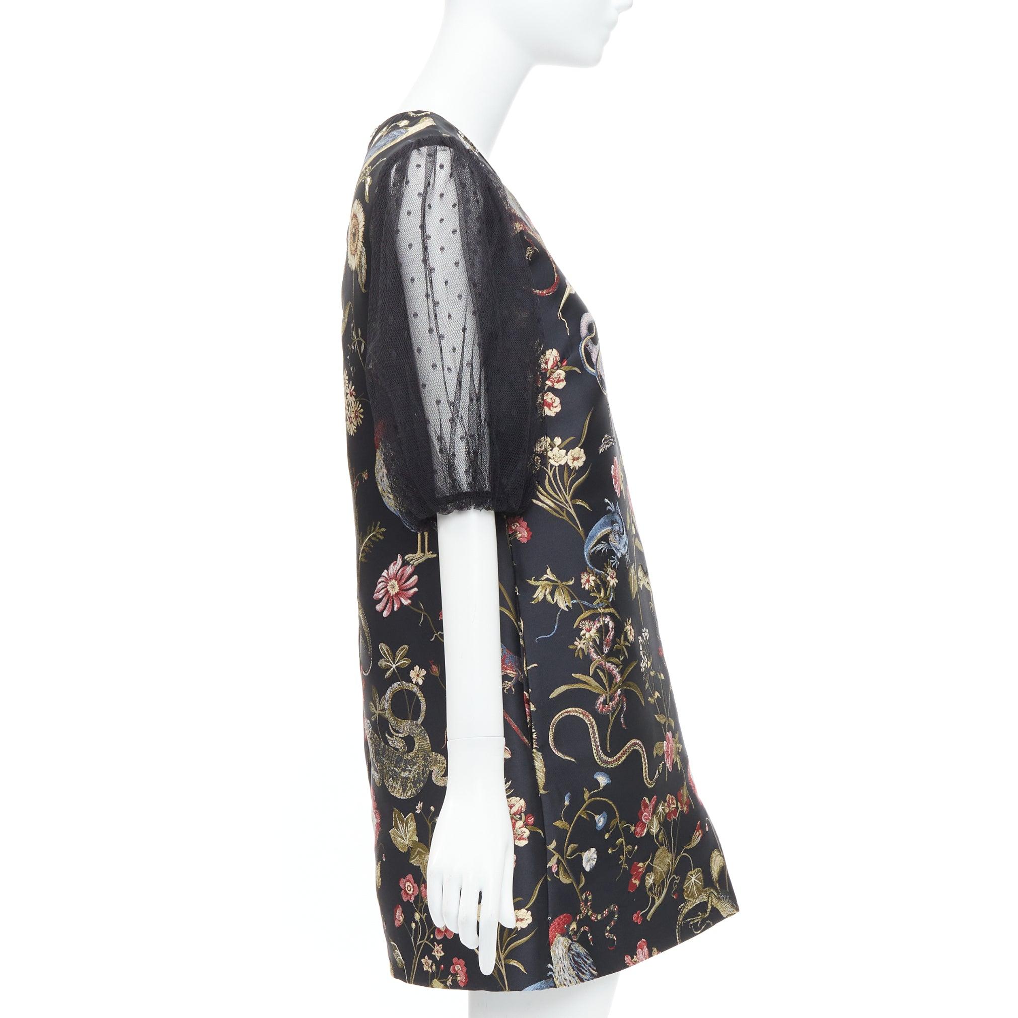 Women's RED VALENTINO Runway black bird floral jacquard mini dress IT42 M