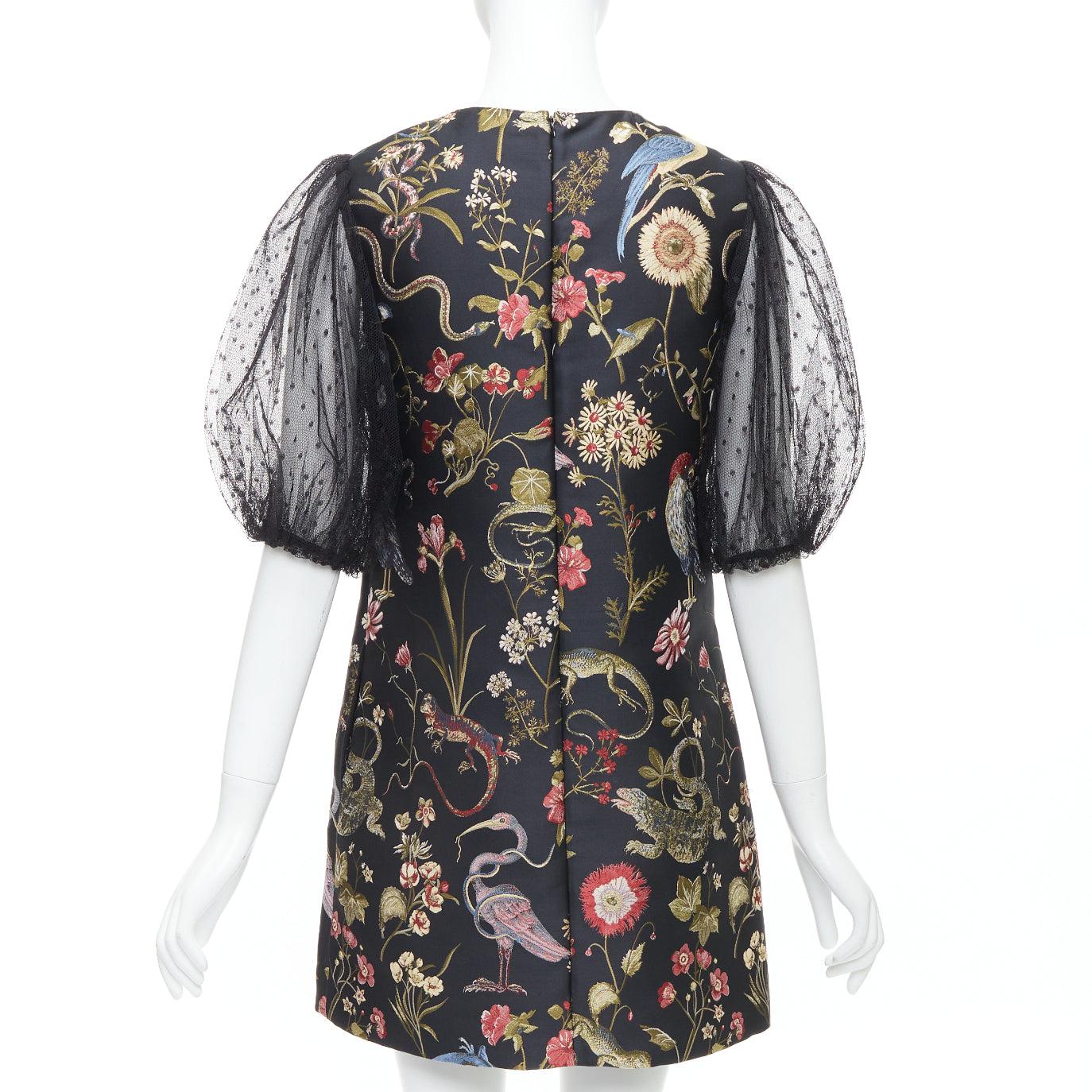 RED VALENTINO Runway black bird floral jacquard mini dress IT42 M 1