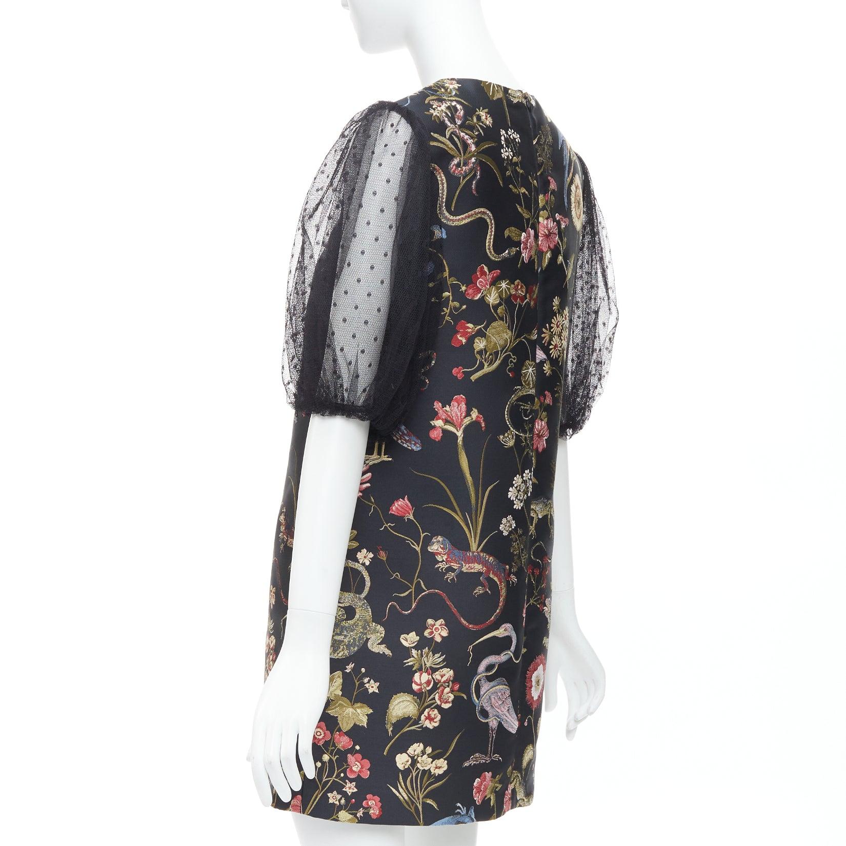 RED VALENTINO Runway black bird floral jacquard mini dress IT42 M 2