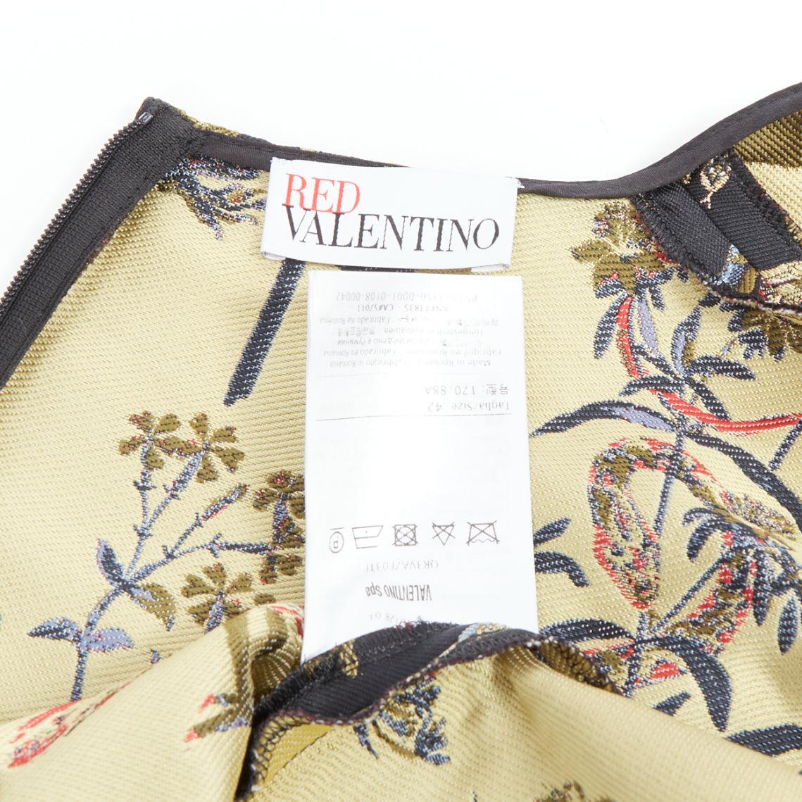 RED VALENTINO Runway black bird floral jacquard mini dress IT42 M 4