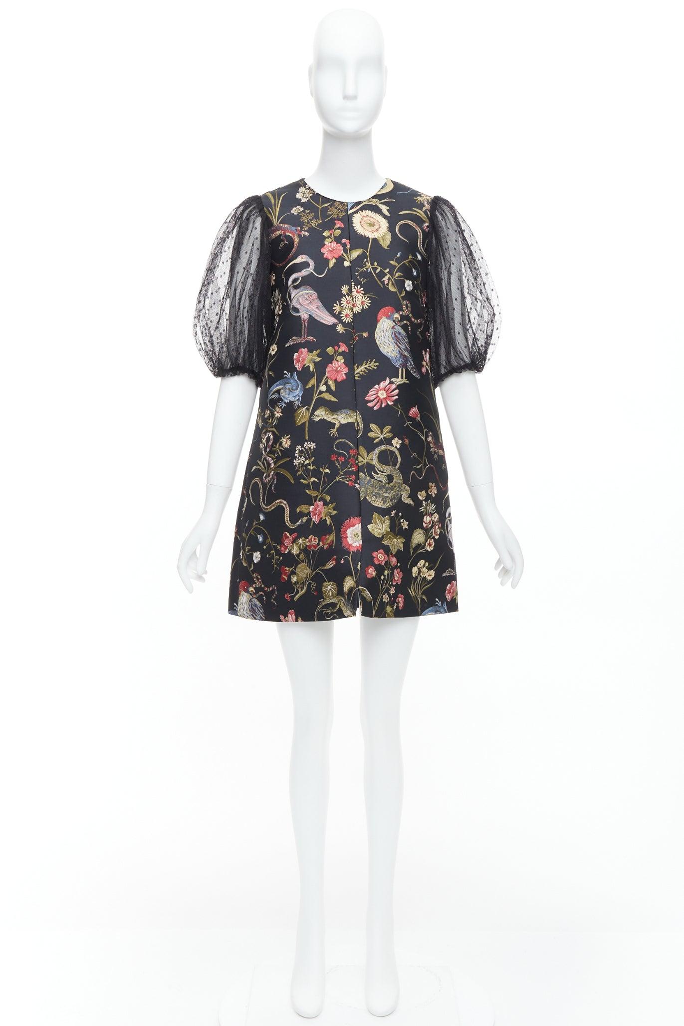 RED VALENTINO Runway black bird floral jacquard mini dress IT42 M 5