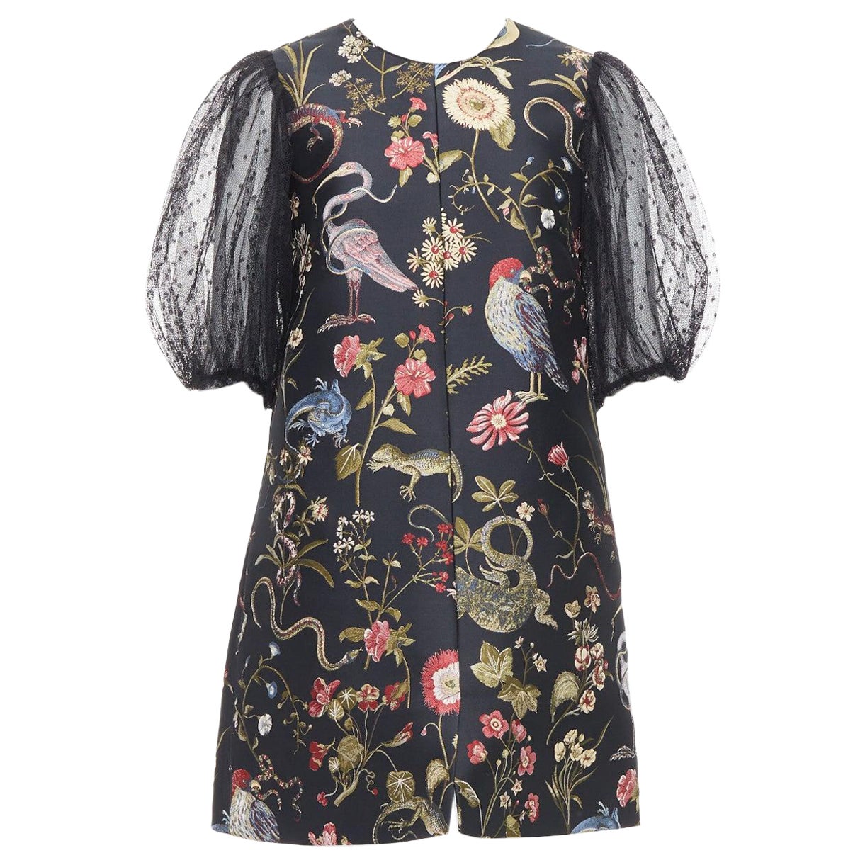 RED VALENTINO Runway black bird floral jacquard mini dress IT42 M