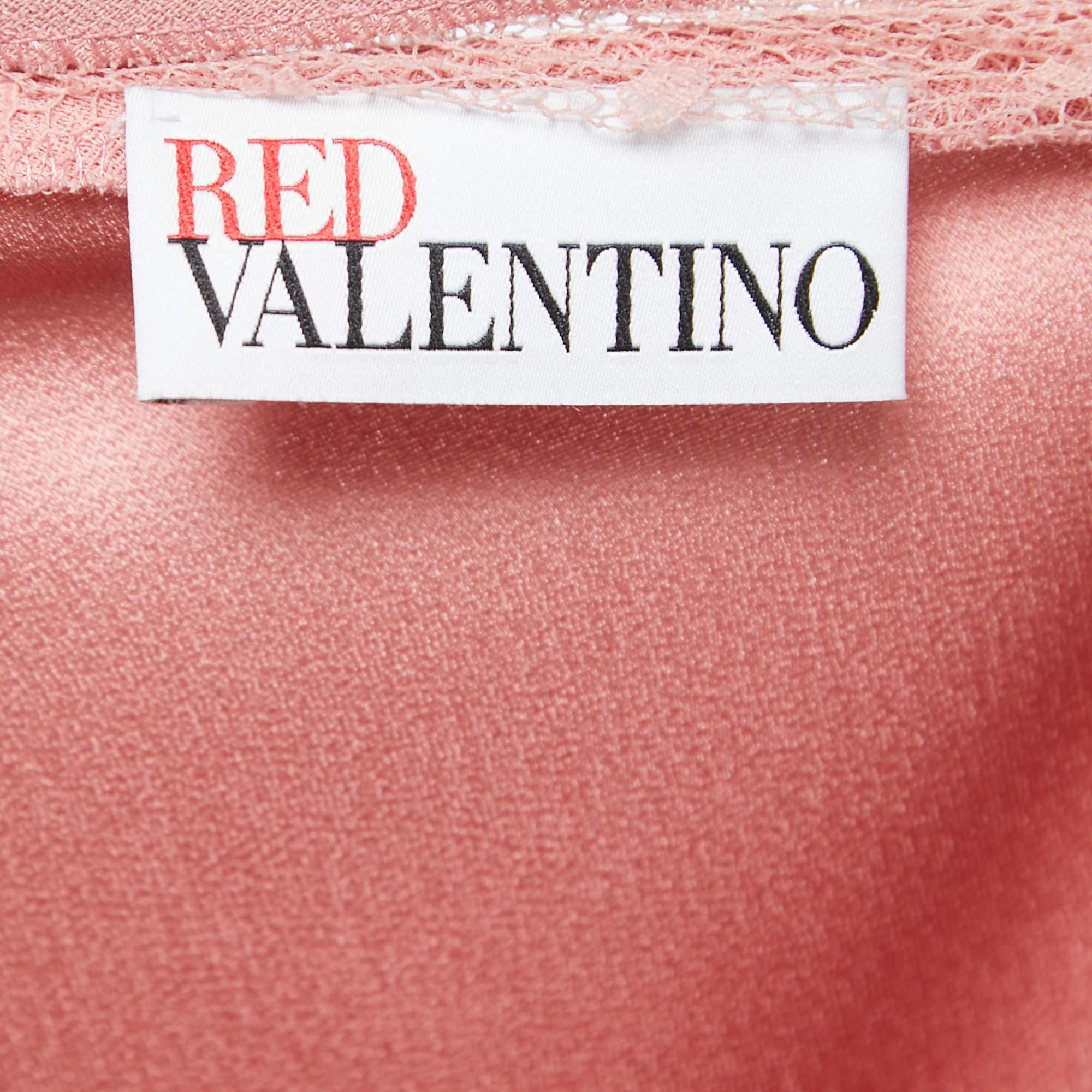 RED Valentino - Robe droite en crêpe et tulle rose saumoné S Excellent état - En vente à Dubai, Al Qouz 2