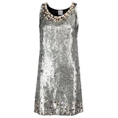 RED Valentino Silver Sequin 
Beaded Sleeveless Dress Size S