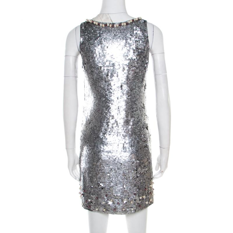 silver shift dress