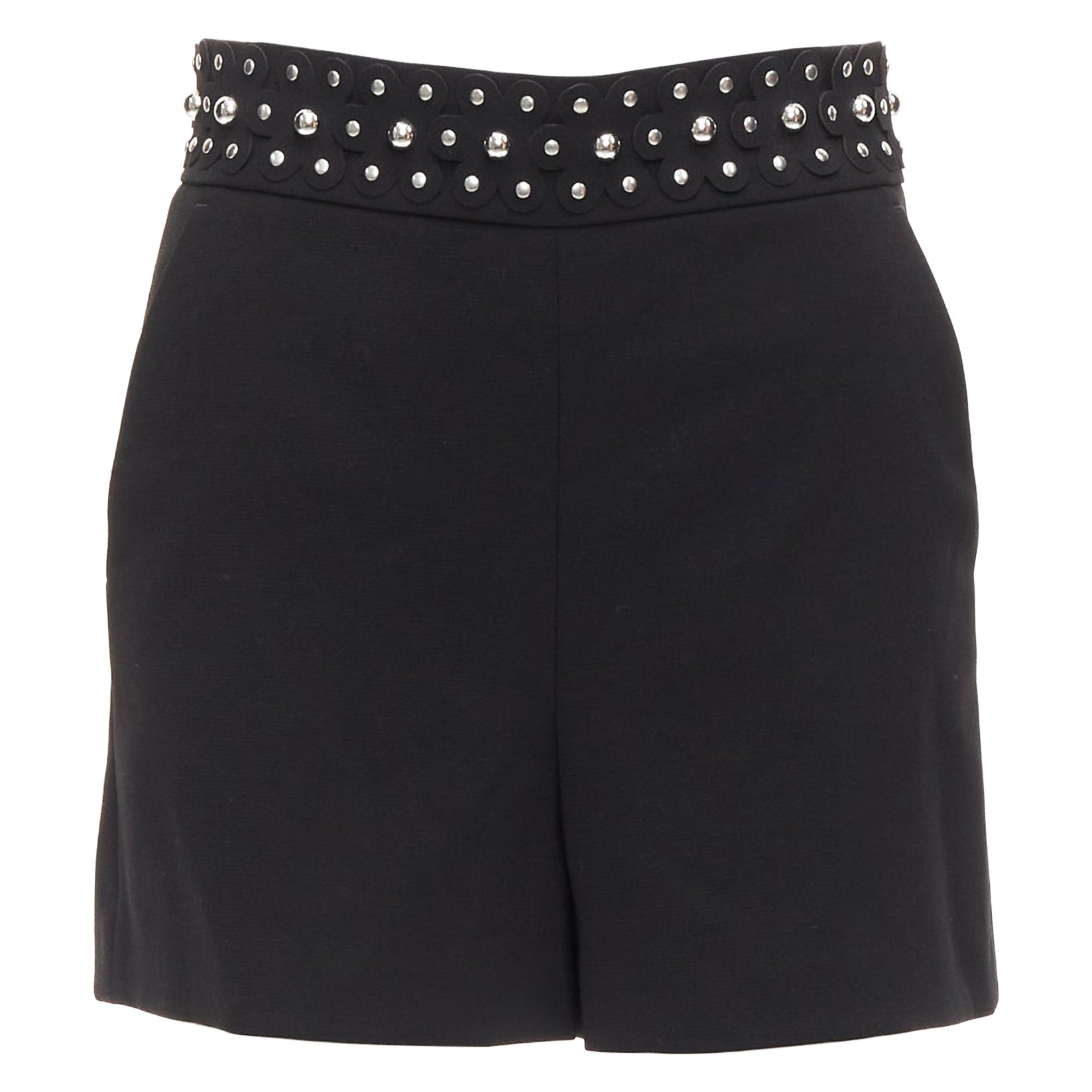 RED VALENTINO short noir à appliques laser florales cloutées argentées IT38 XS