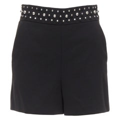 RED VALENTINO silver studded floral laser applique black shorts IT38 XS
