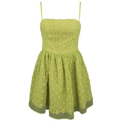 RED VALENTINO Size 0 Green Embroidered Lace Overlay Fit Flair Dress