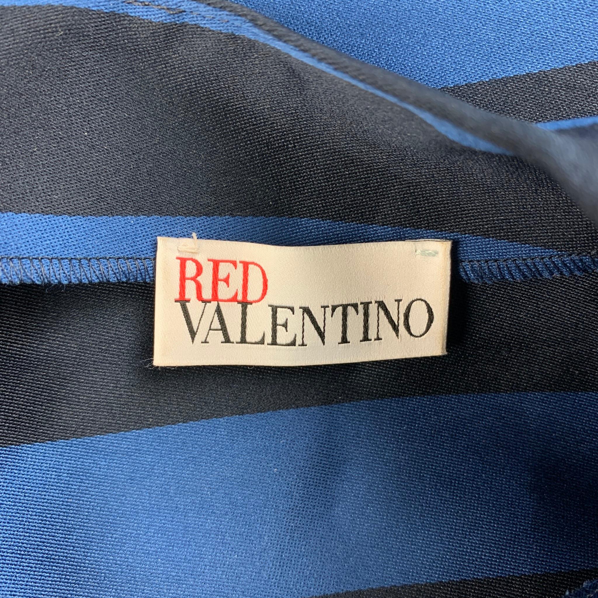 Purple RED VALENTINO Size 4 Navy & Black Stripe Polyester / Silk Dress Top