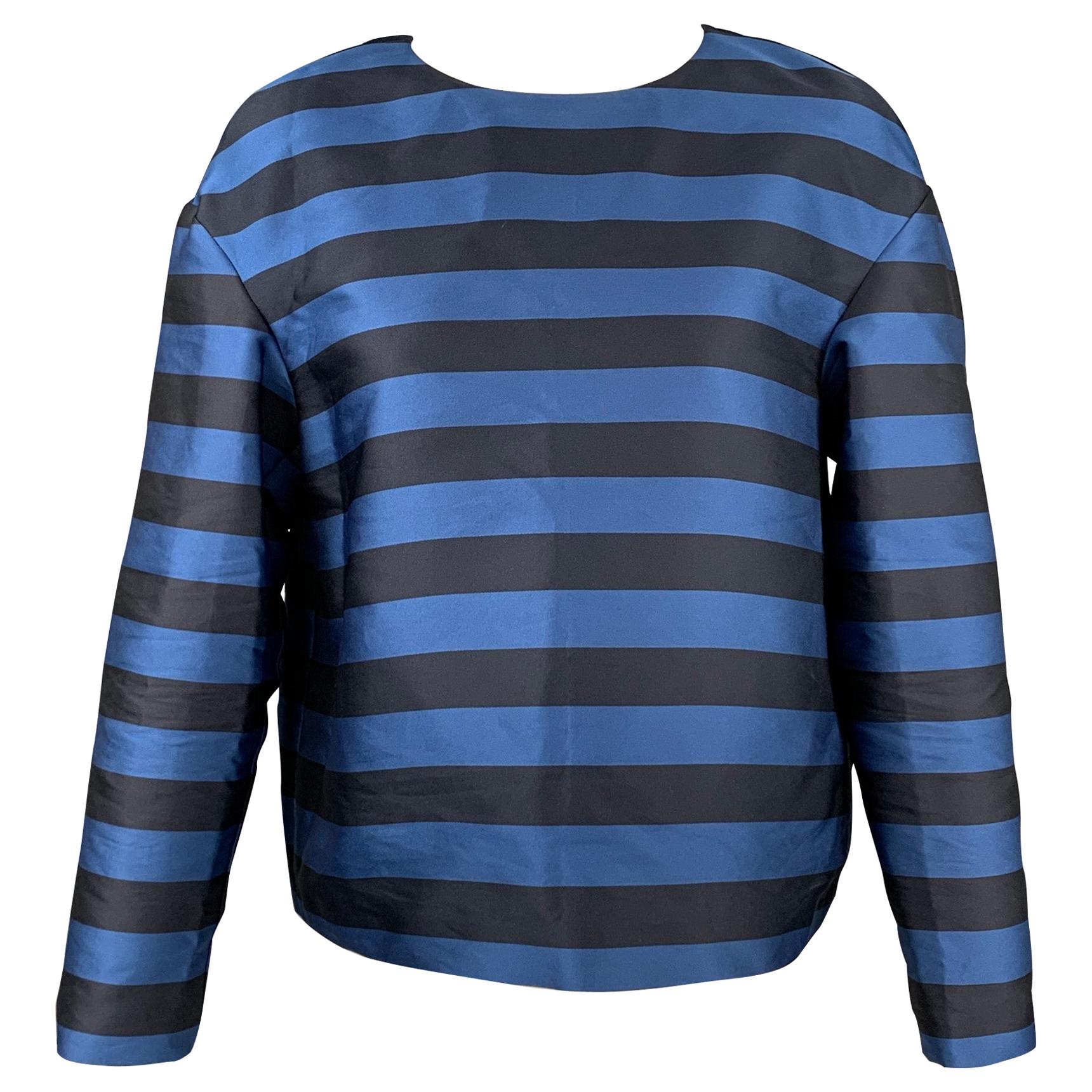 RED VALENTINO Size 4 Navy and Black Stripe Polyester / Silk Top For Sale at 1stDibs | red valentino top, red valentino silk top, red valentino tops