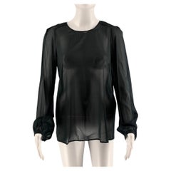 RED VALENTINO Size 42 Black Silk Blend Chiffon Crew Neck Blouse