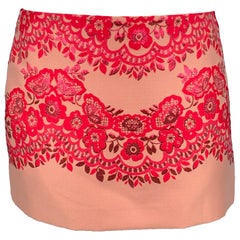 red VALENTINO Size 6 Pink Jacquard Polyester Blend Mini Skirt