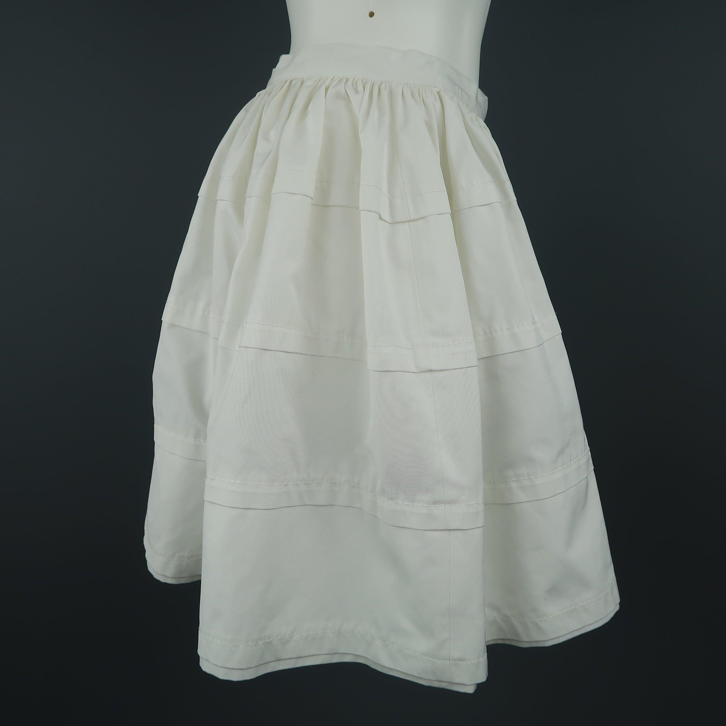 RED VALENTINO Size 6 White Cotton Blend Canvas Gathered Circle Mini Skirt In Excellent Condition In San Francisco, CA