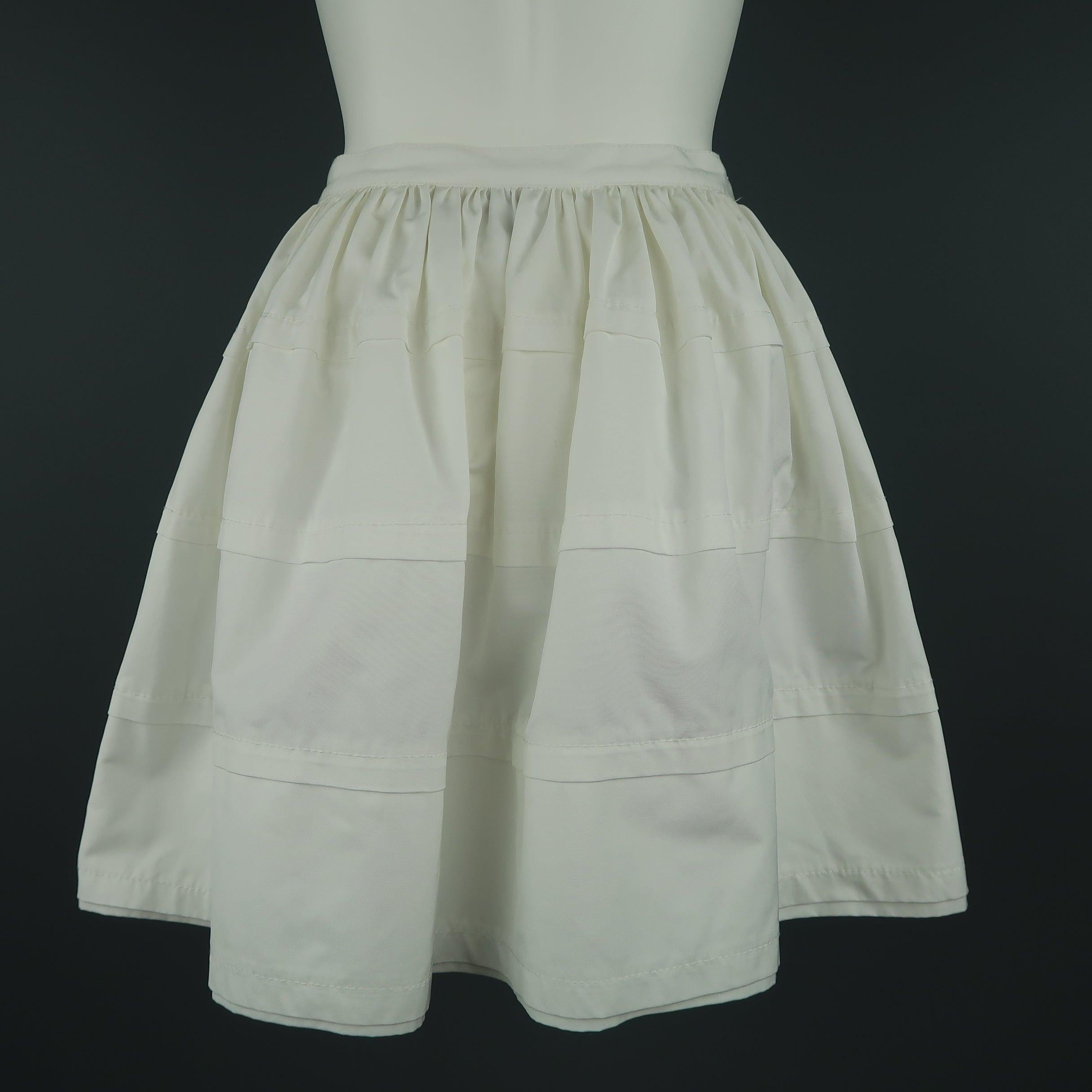 Women's RED VALENTINO Size 6 White Cotton Blend Canvas Gathered Circle Mini Skirt