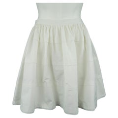 RED VALENTINO Size 6 White Cotton Blend Canvas Gathered Circle Mini Skirt