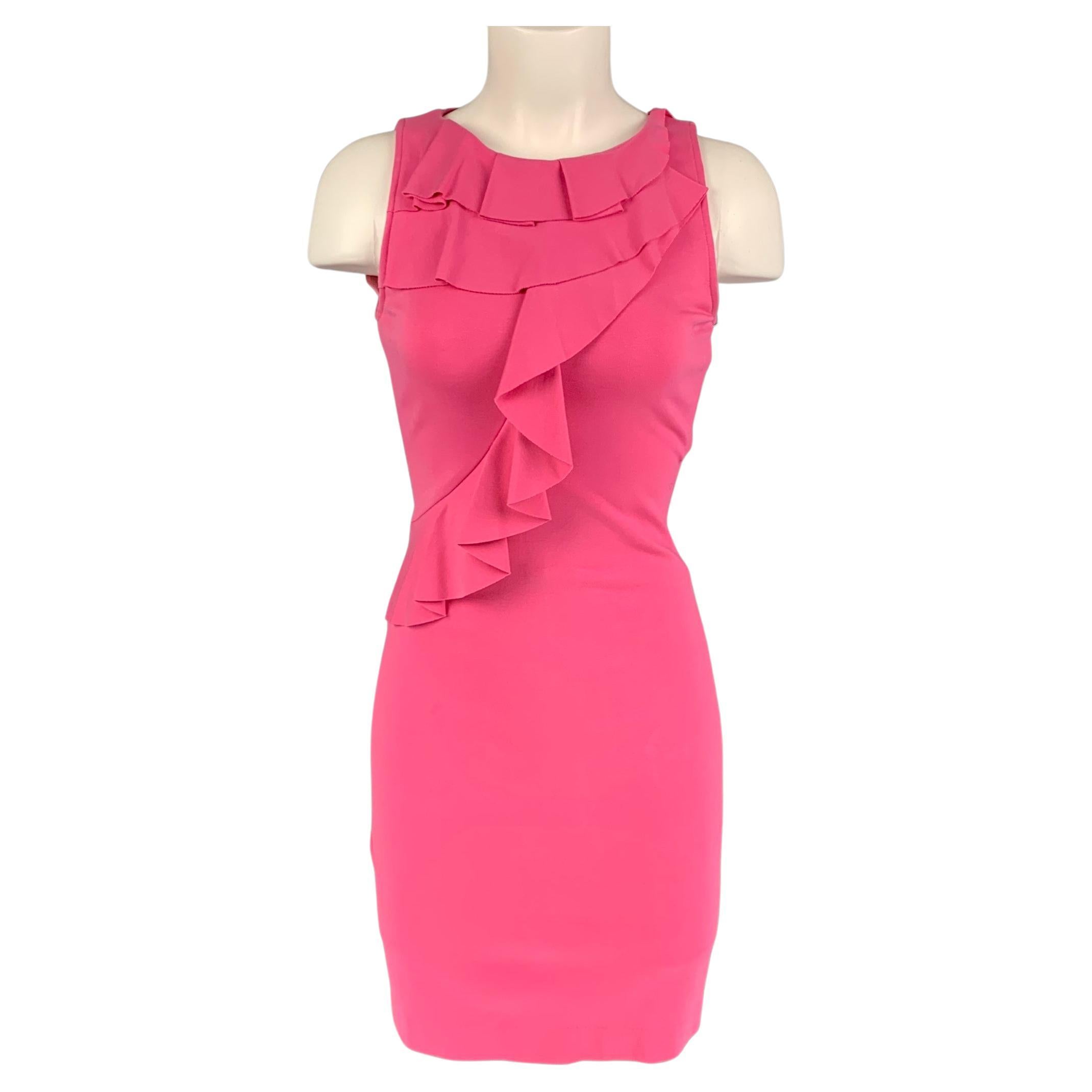 RED VALENTINO Size 8 Pink Cotton Ruffle Belted Dress For Sale at 1stDibs