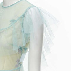 RED VALENTINO teal blue ruffle tulle yellow floral lined gown dress IT38 XS