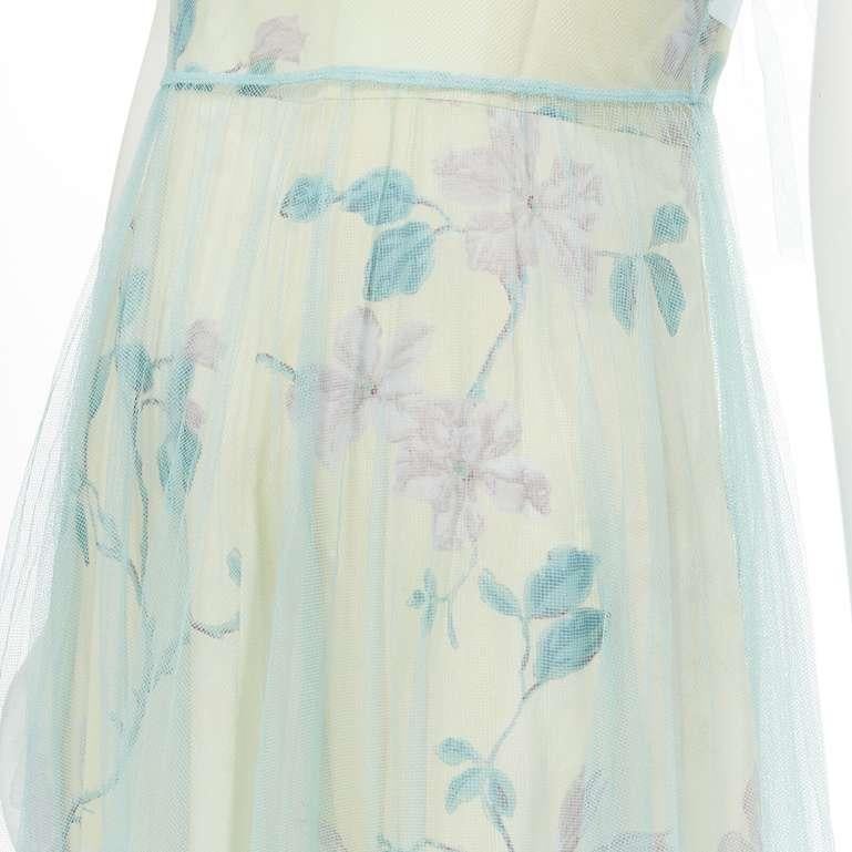 RED VALENTINO teal blue ruffle tulle yellow floral lined gown dress IT38 XS 3