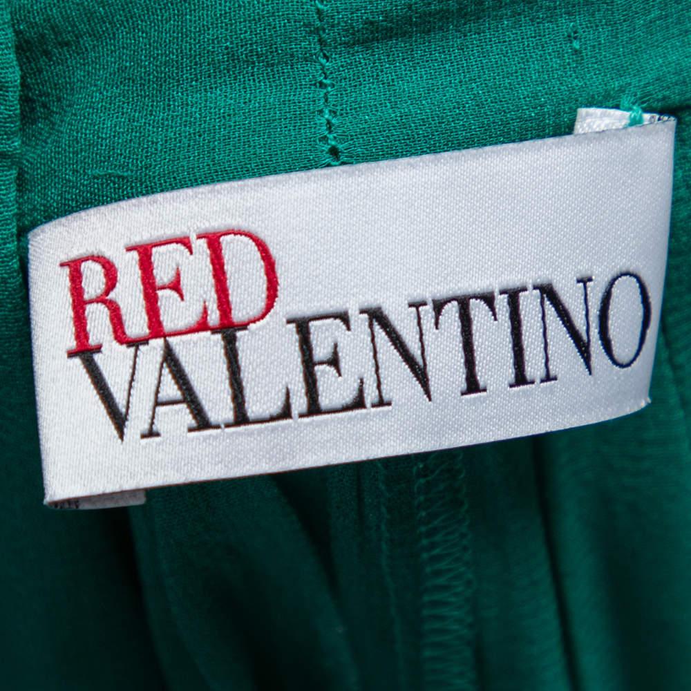 Women's RED Valentino Teal Silk Topstitch Pleated Shoulder Detail Blouse M