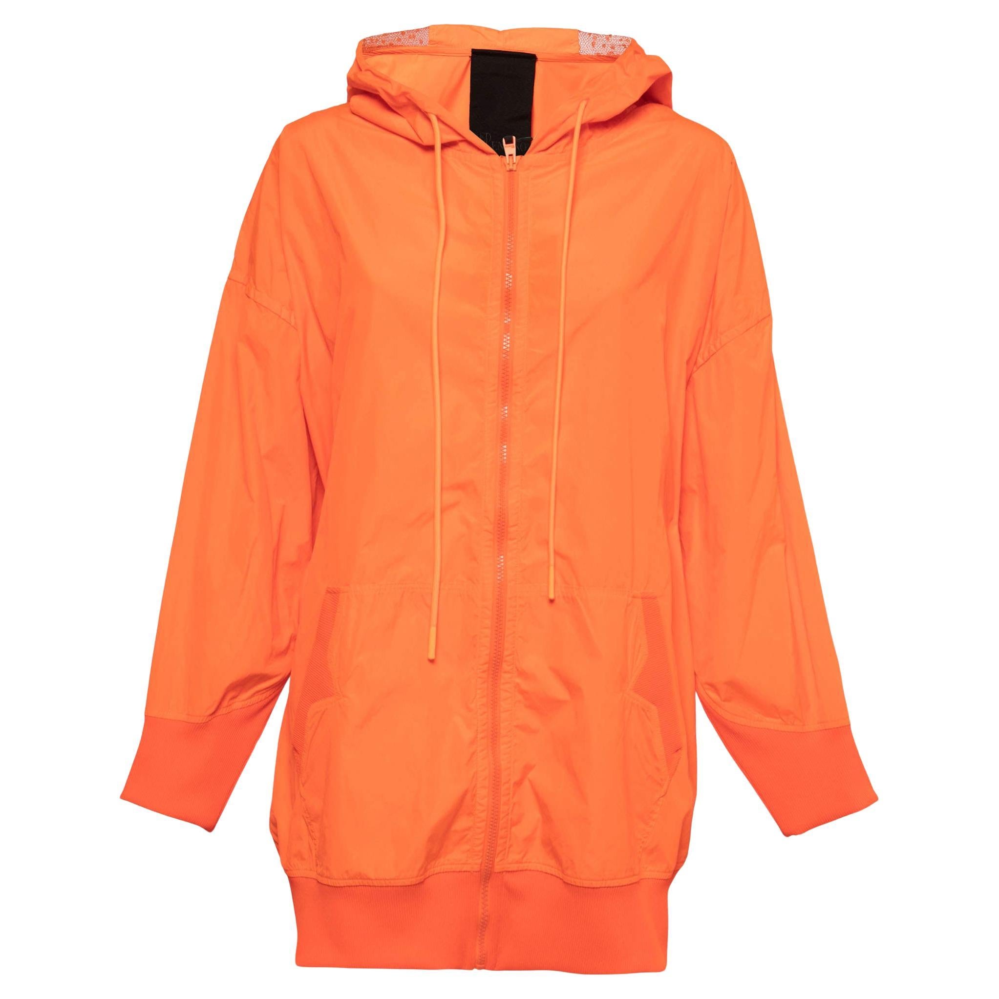 RED Valentino The Black Tag Neon Orange Taffeta Zip Front Hooded Coat S For Sale