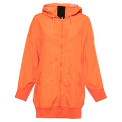 Valentino The Black Tag Neon Orange Taffeta Manteau à capuche zippé sur le devant S