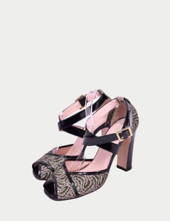 RED Valentino Tweed Ankle Strap Block Heel Pumps - EU 38