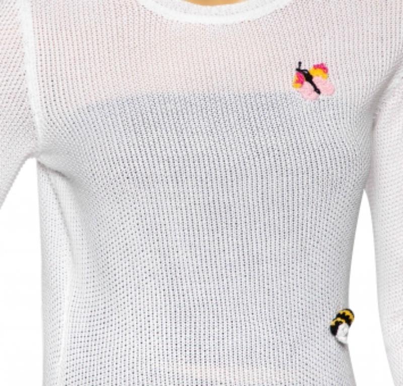 Beige RED Valentino Maglia a maniche lunghe in cotone bianco con applicazioni floreali M. I. in vendita