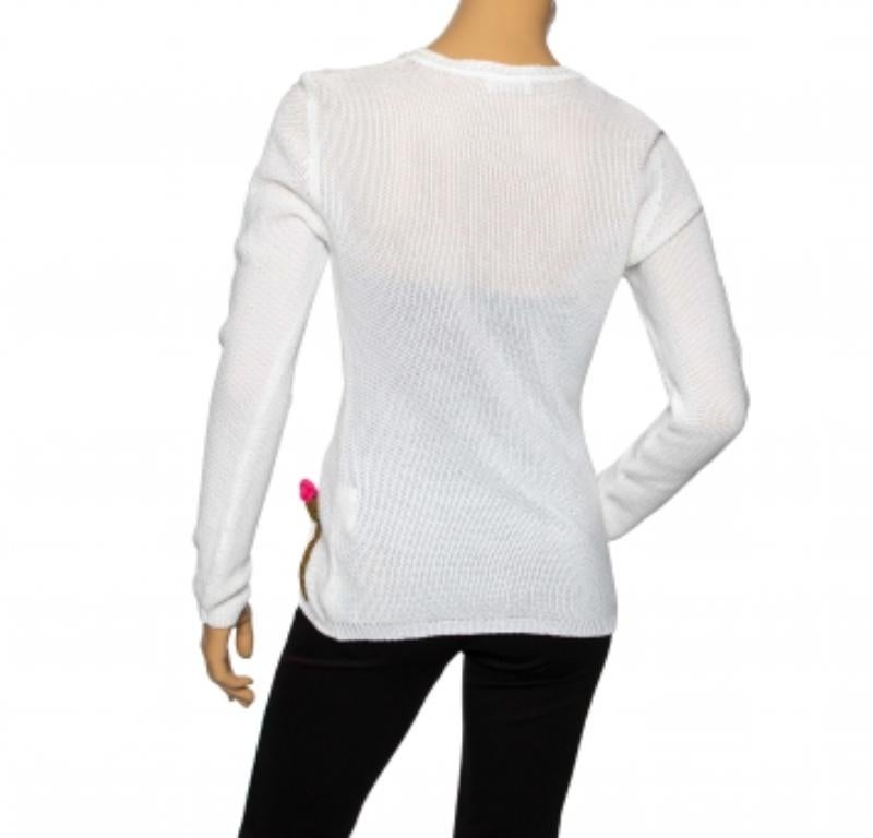 Donna RED Valentino Maglia a maniche lunghe in cotone bianco con applicazioni floreali M. I. in vendita