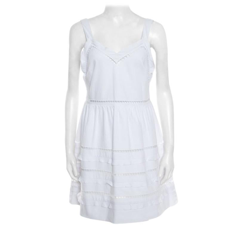 RED Valentino White Ladder Lace Insert Sleeveless Mini Dress M