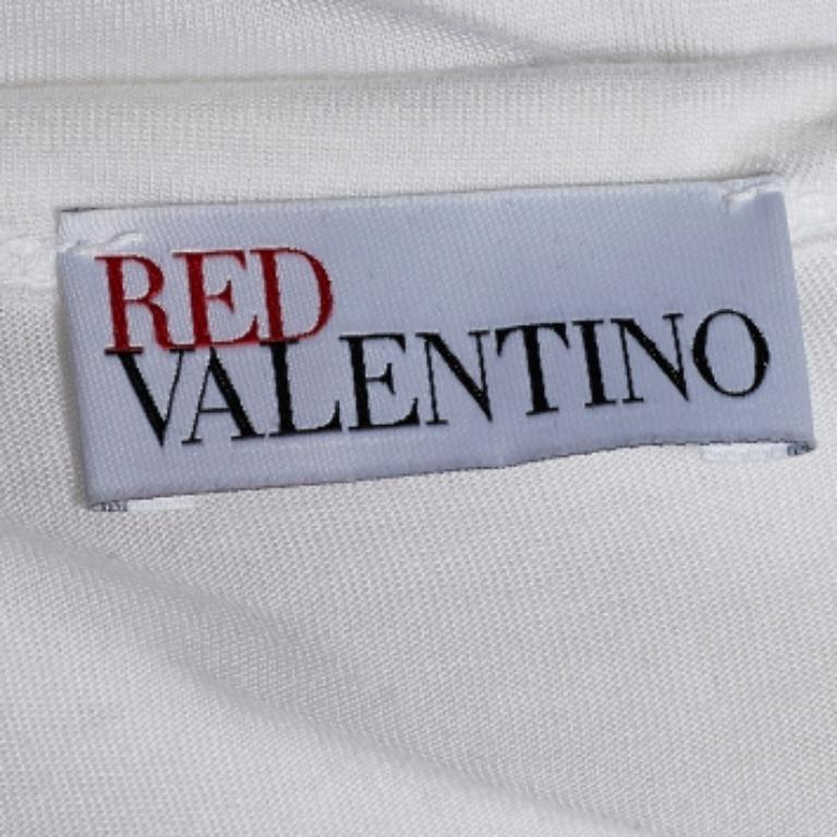 De las mujeres RED Valentino Blanco Modal Encaje Lazo Cuello Redondo Top S en venta