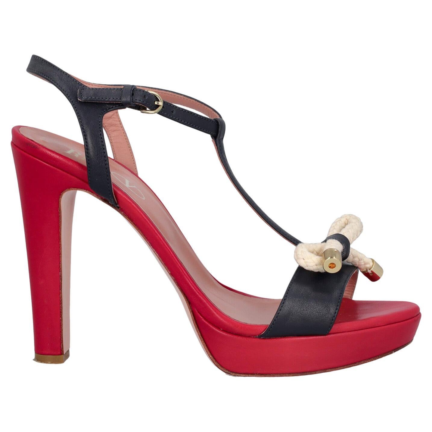 Red Valentino Women Sandals Navy, Red Leather EU 40 For Sale