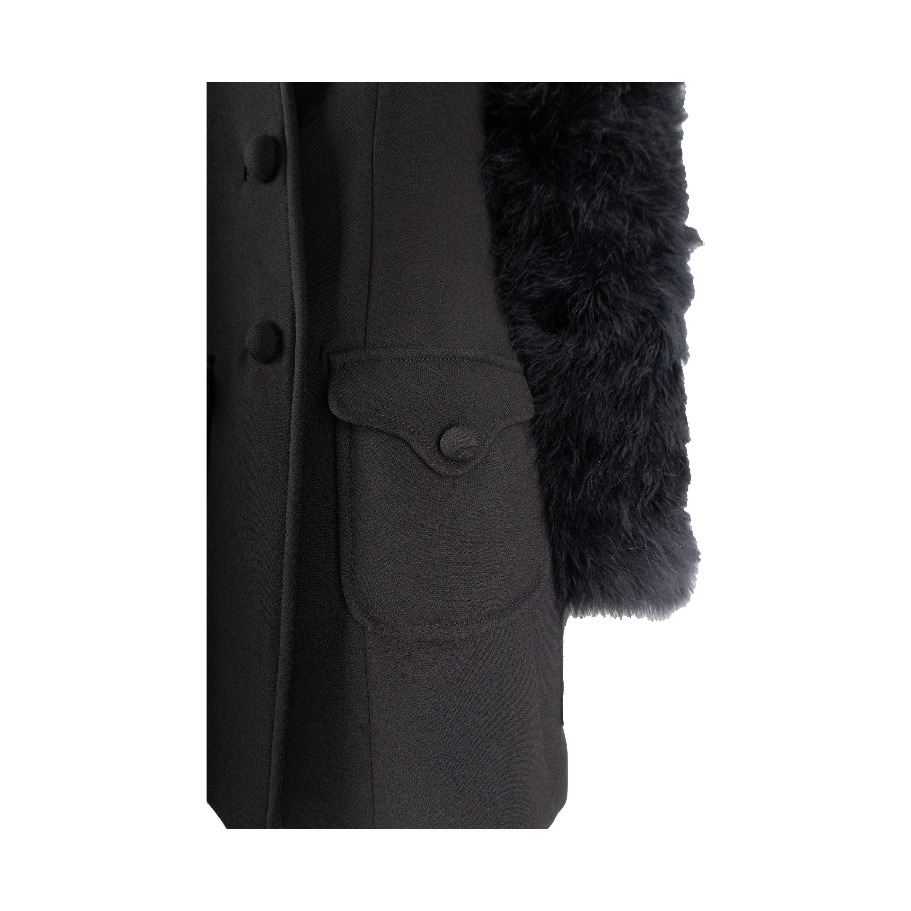 Women's Red Valentino Wool Coat with Animal Feather Sleeves - '10s For Sale