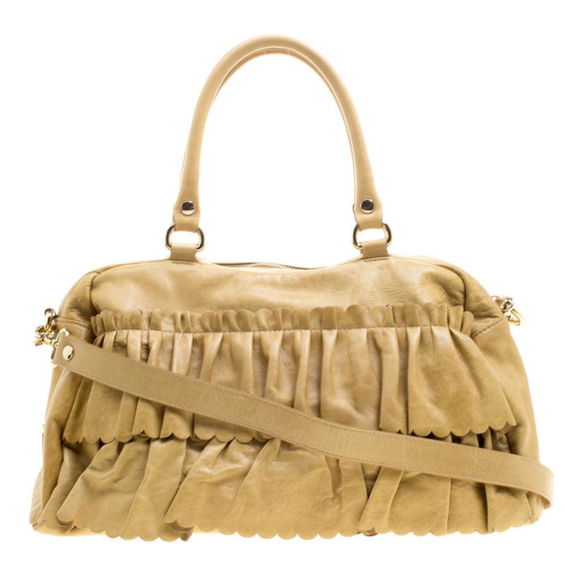 RED Valentino Yellow Leather Ruffle Shoulder Bag