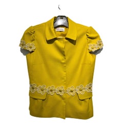 Red Valentino Yellow Short Jacket With Flower Motif on Sleeve and Waist