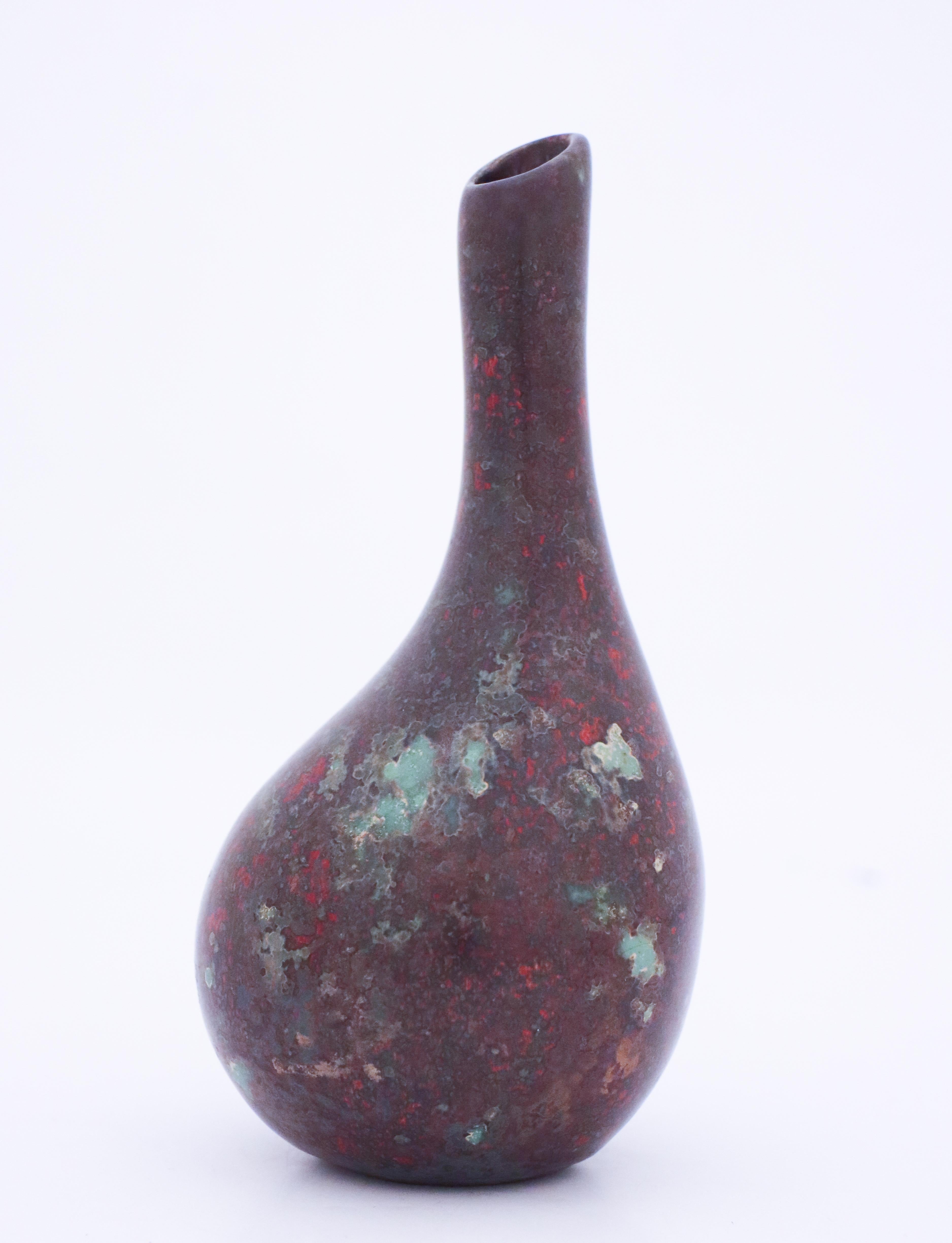 Rote Vase, Keramik von Hans Hedberg, Biot, Frankreich (Glasiert) im Angebot