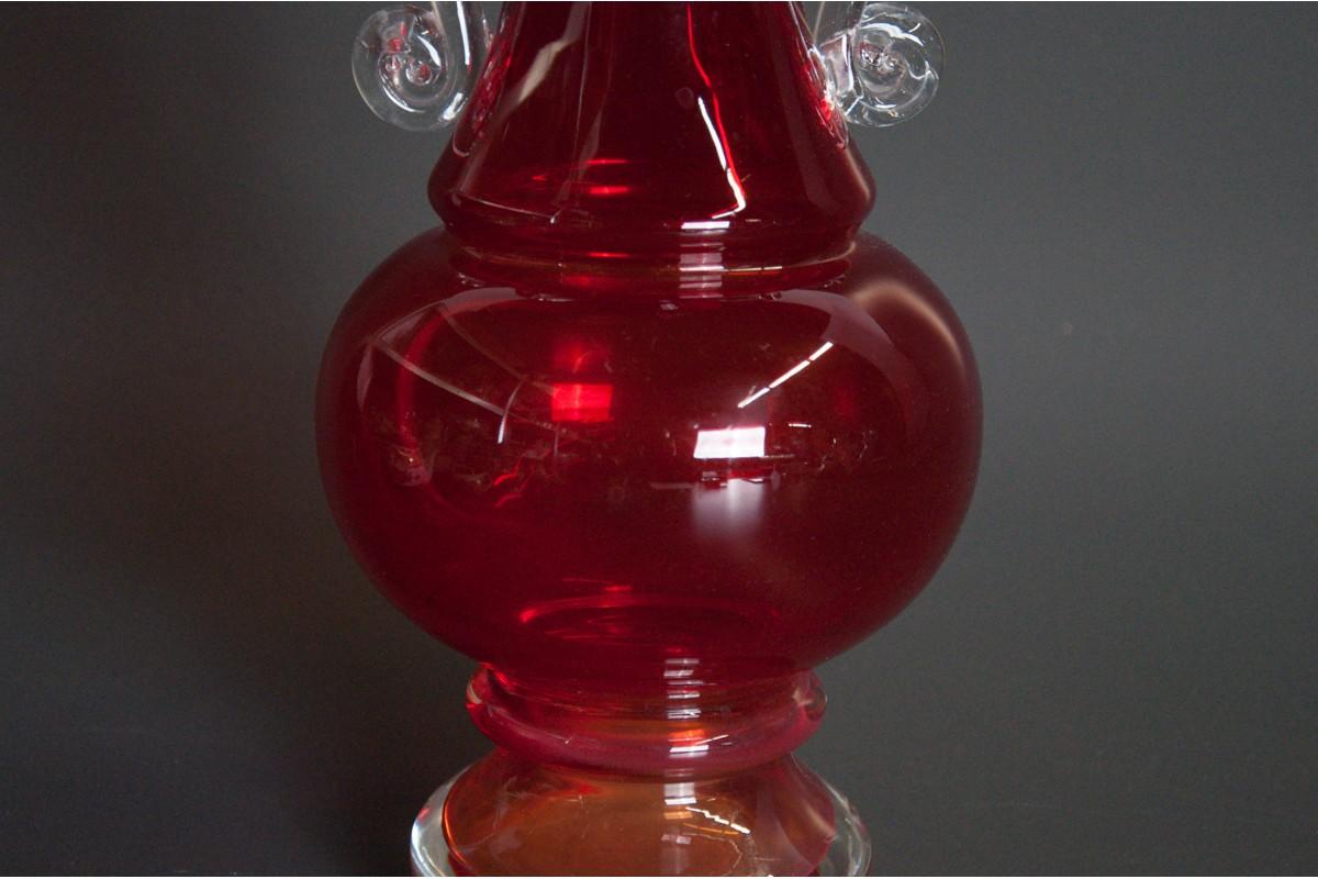 Mid-Century Modern Red Vase from the Ząbkowice Glassworks, Poland, 1980s